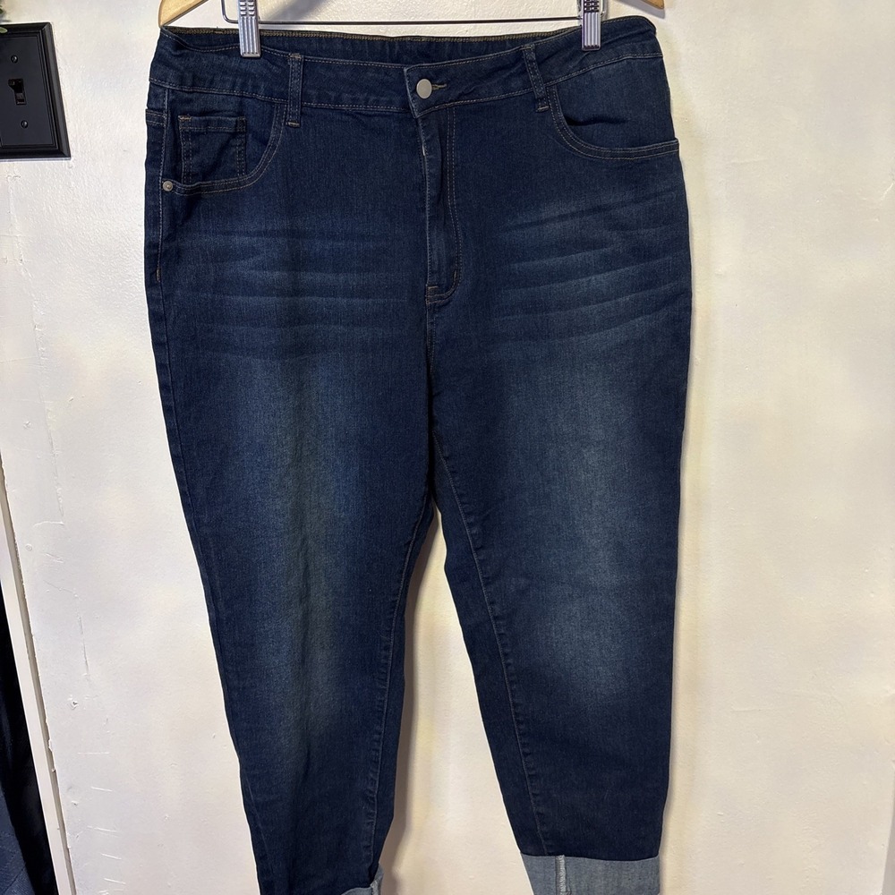 Womens Jeans Blue Cotton‎ Blend 5-Pocket Contrast Stitch